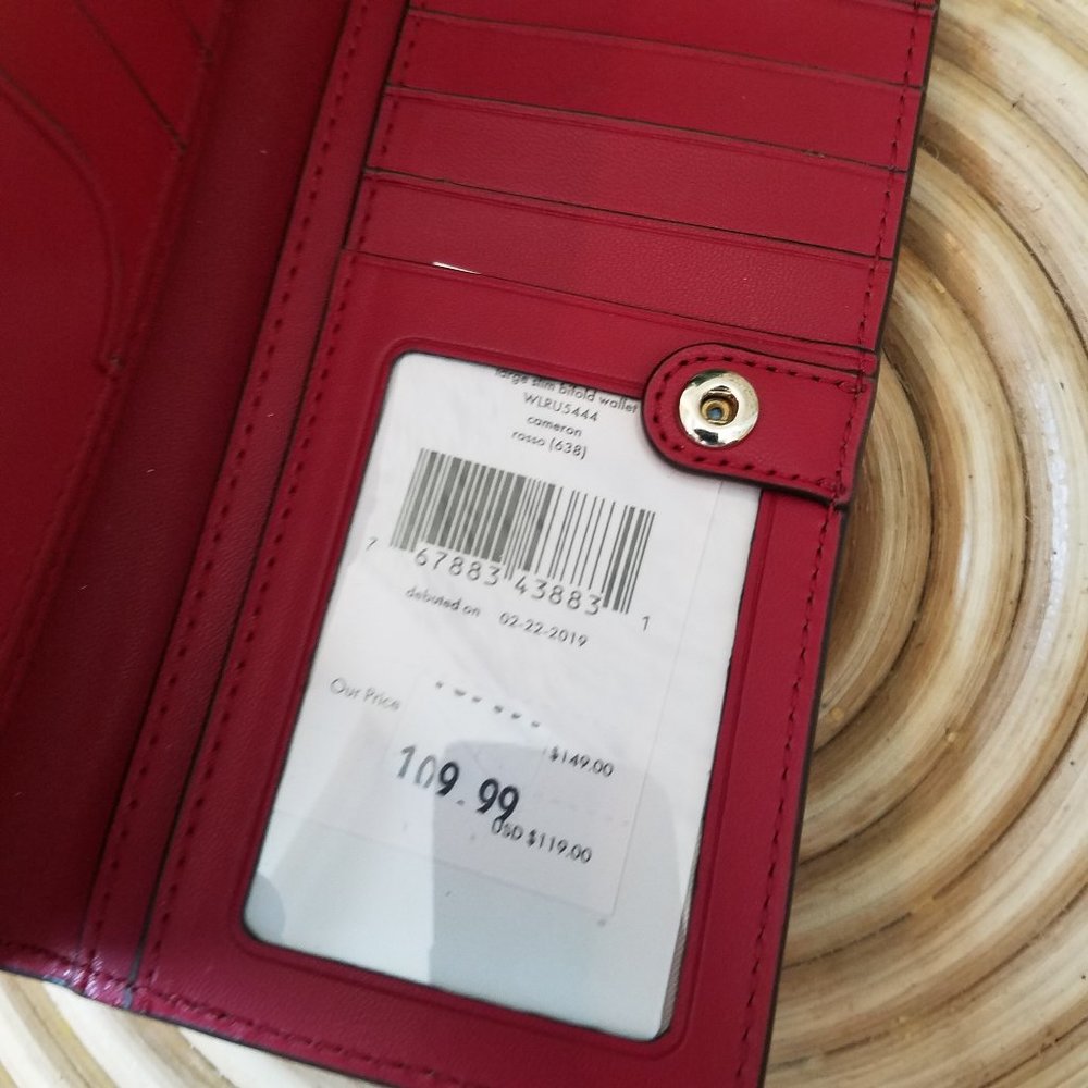 Kate Spade Large Slim Bifold Wallet Rosso Red - Picture 2 of 7